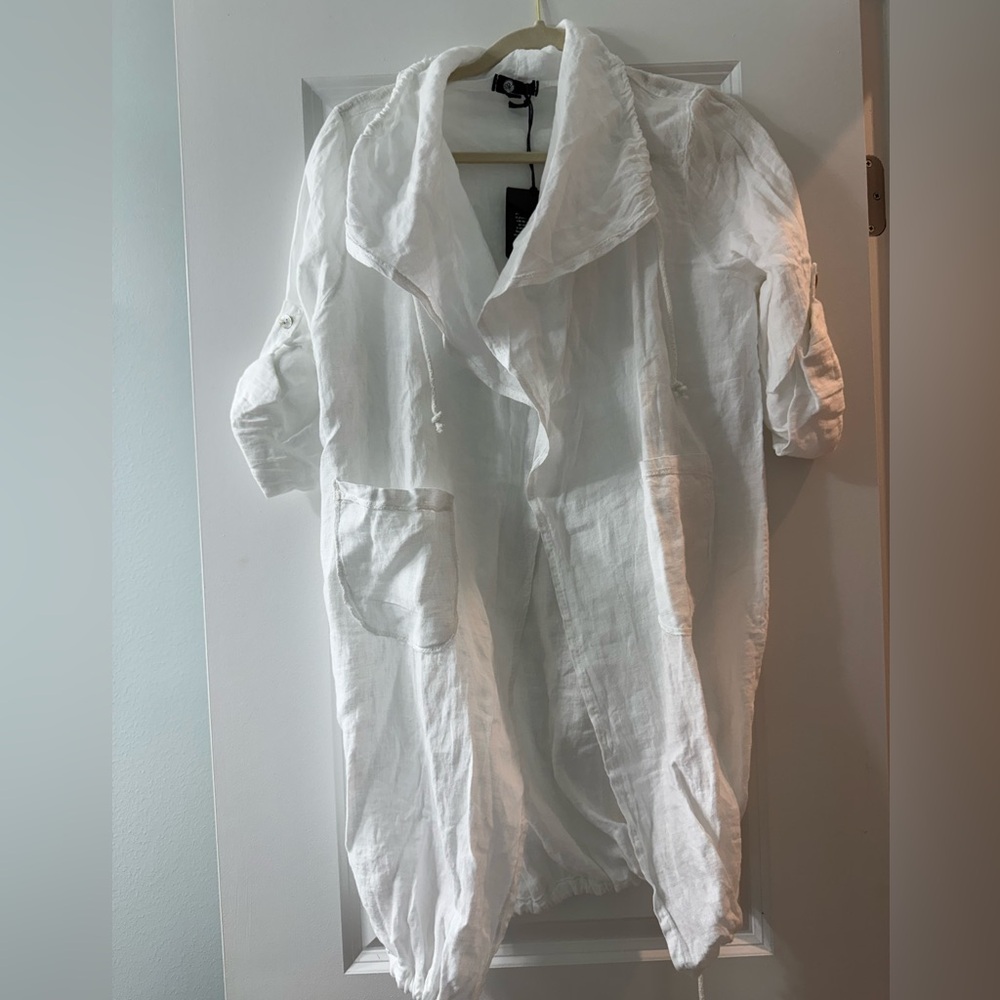 100%  Linen Swim Coverup with Patch Pockets made in italy